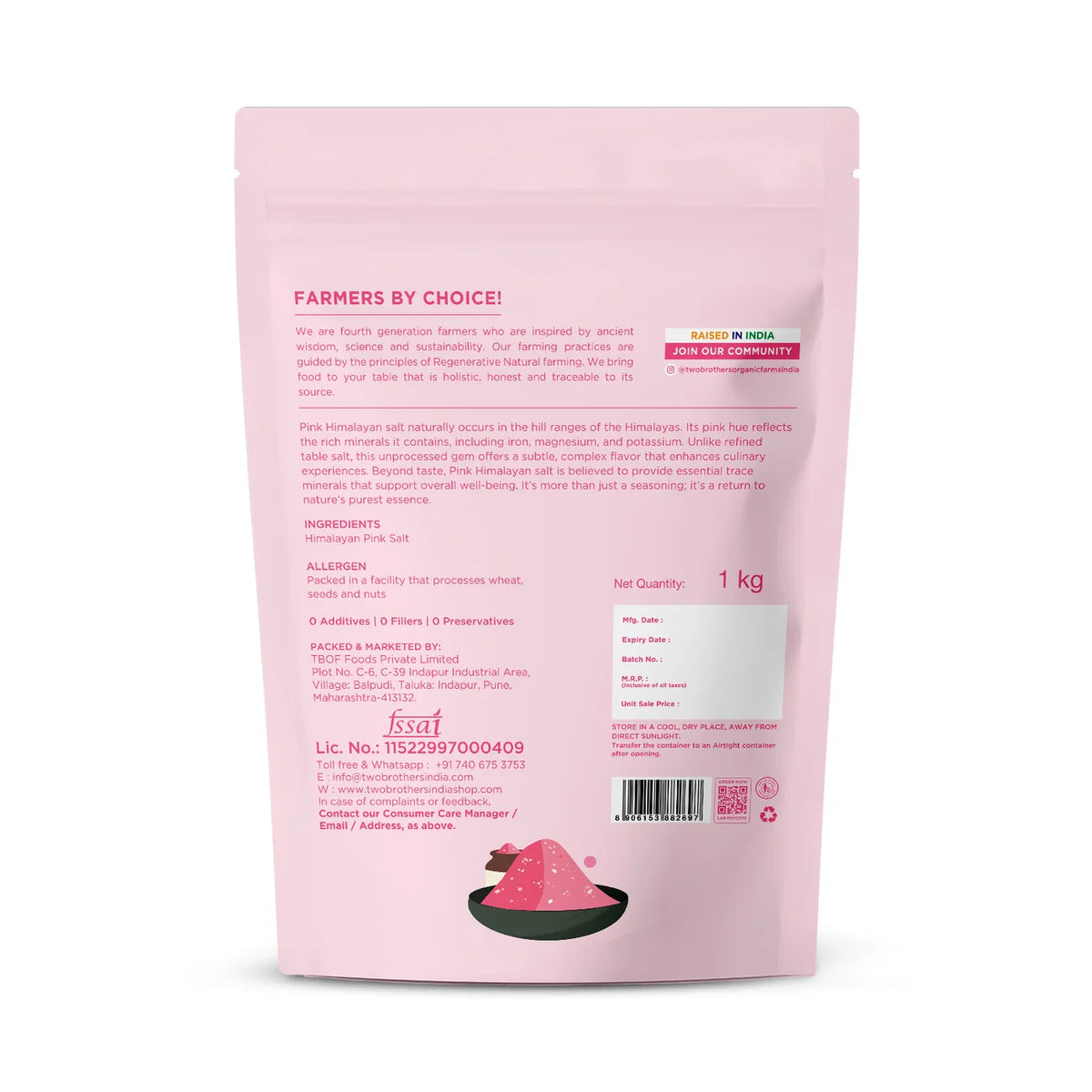 Back of the purepicked pink Himalayan rock salt pack showing ingredients and nutrition