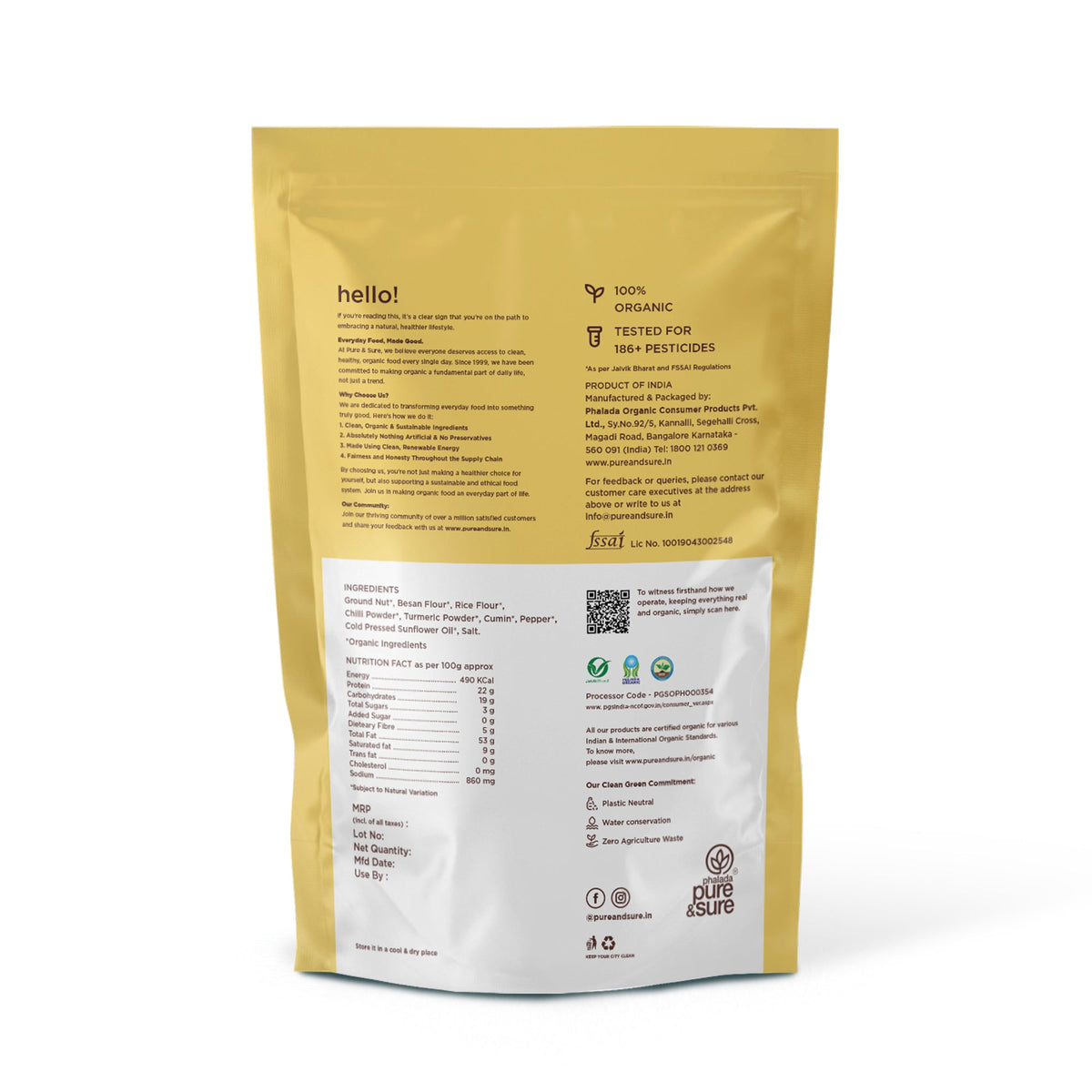 Back of the purepicked peanut masala pack showing ingredients and nutrition information