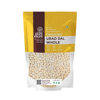 Pure & Sure Organic Urad Dal Whole 500g pack, front of pack