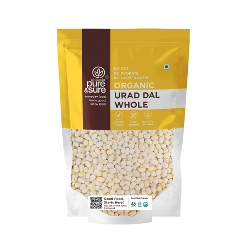 Pure & Sure Organic Urad Dal Whole 500g pack, front of pack