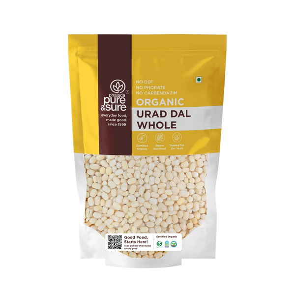Pure & Sure Organic Urad Dal Whole 500g pack, front of pack
