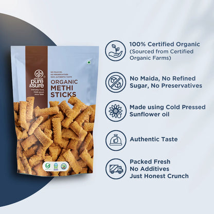 purepicked methi sticks information graphic on the wheat and rice flour dough with fenugreek