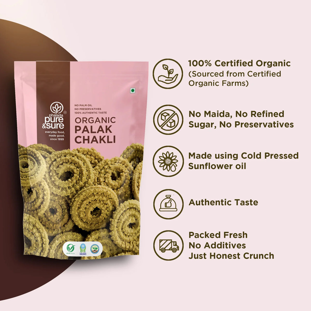 purepicked palak chakli information graphic on organic spinach in the rice flour base