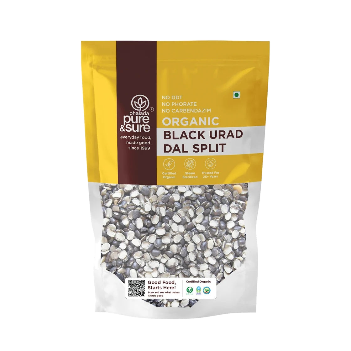 Pure & Sure Organic Black Urad Dal Split pack, front