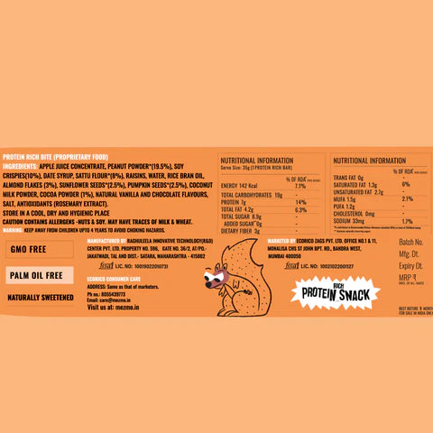 Mezmo kids protein energy bar, 35g bar made with sattu