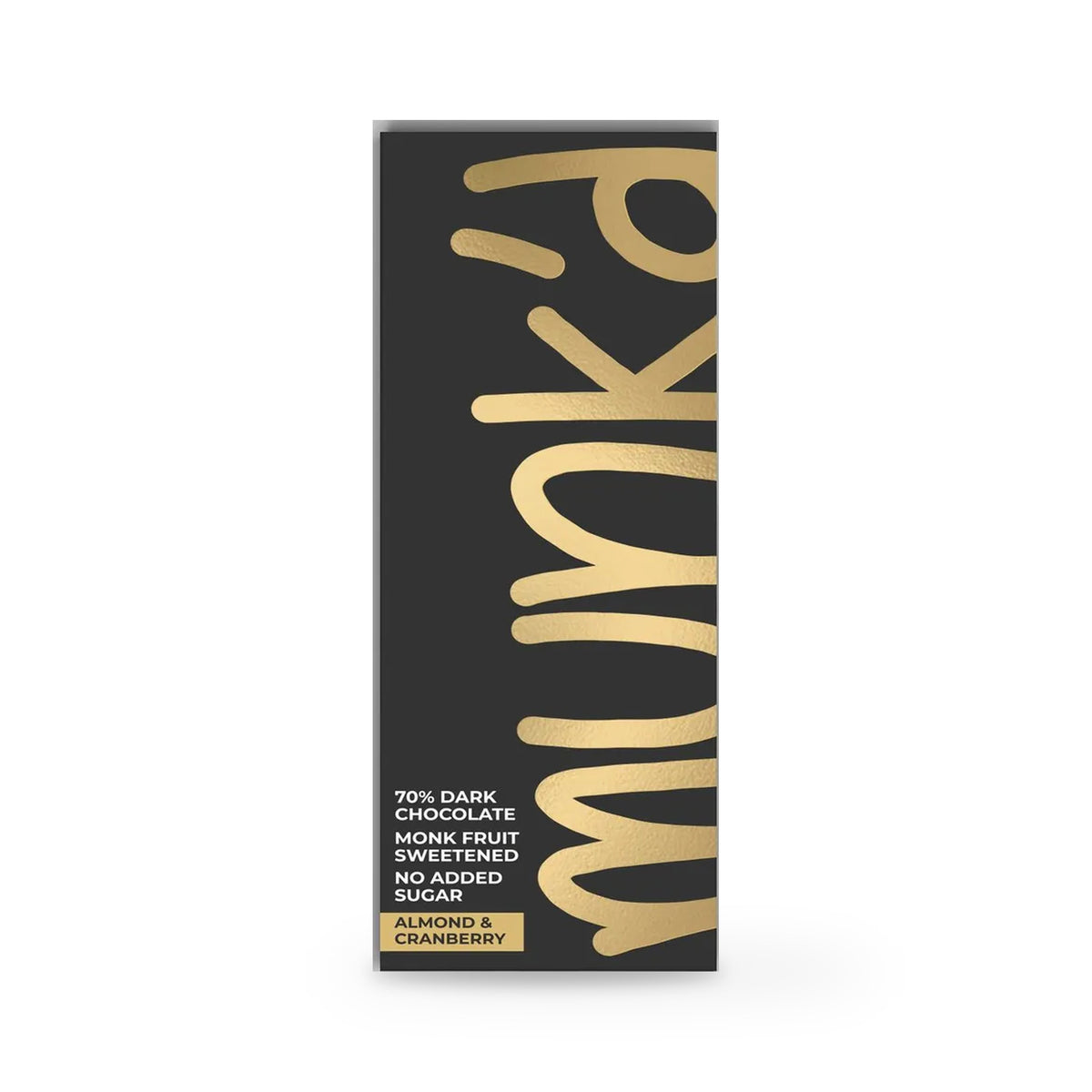 Munk'd 70% Dark Chocolate Bar, Almond and Cranberry, 47g pack front