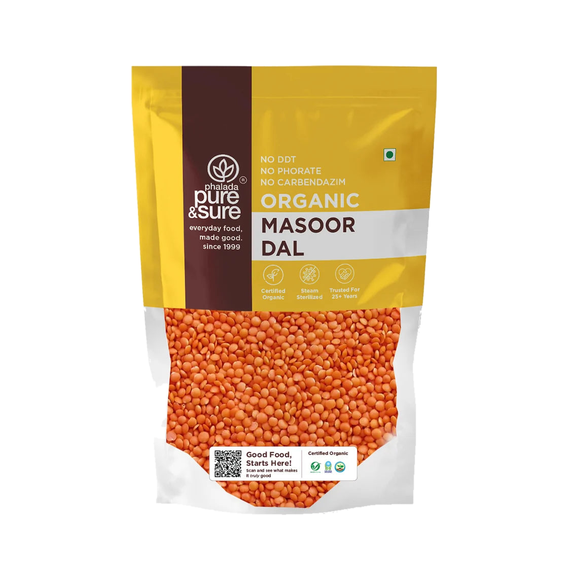 Pure & Sure Organic Masoor Dal pack, front