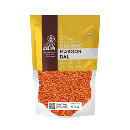 Pure & Sure Organic Masoor Dal pack, front