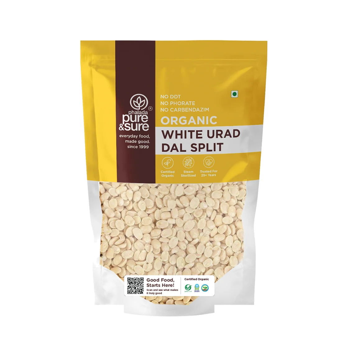 Pure & Sure Organic White Urad Dal Split pack, front