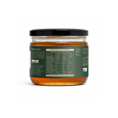 Back label of the purepicked Ber tree honey 350g jar showing sourcing and batch details