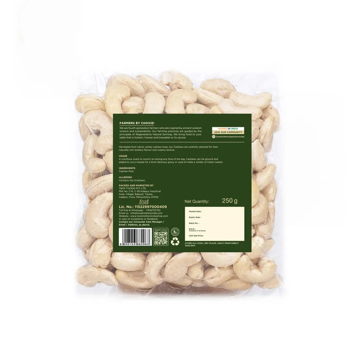Back of the purepicked raw cashew nuts pack showing ingredients and nutrition information