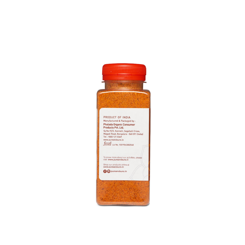Pure & Sure Organic Coconut Chutney Powder, 150 g jar, back label