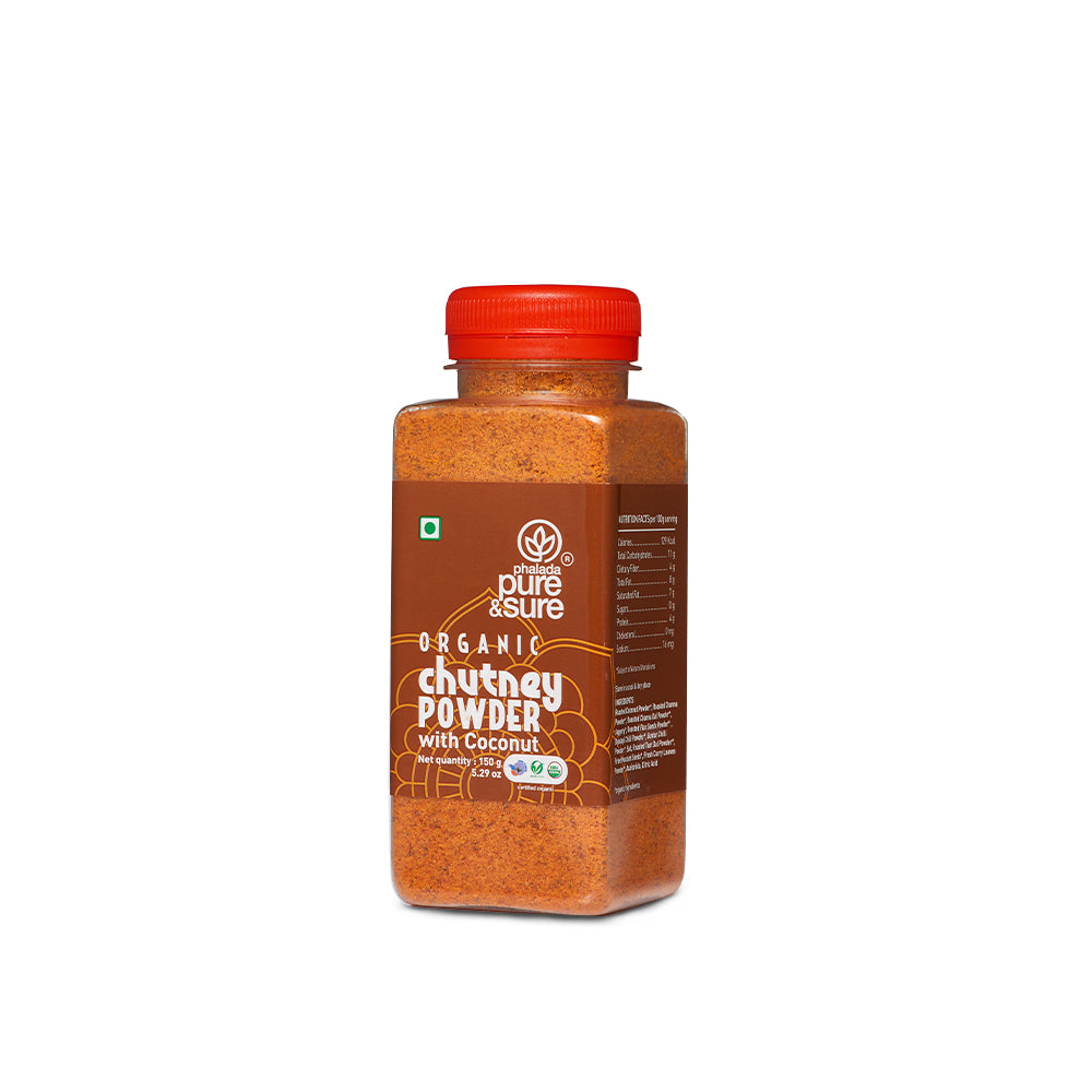 Pure & Sure Organic Coconut Chutney Powder, 150 g jar, side panel