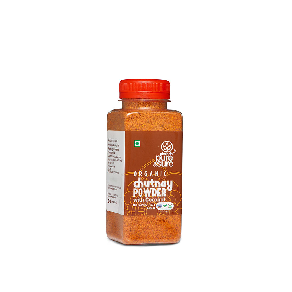 Pure & Sure Organic Coconut Chutney Powder, 150 g jar, side panel