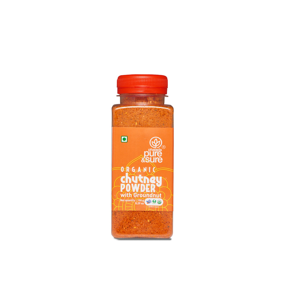 Pure & Sure Organic Groundnut Chutney Powder, 150 g jar, front of pack