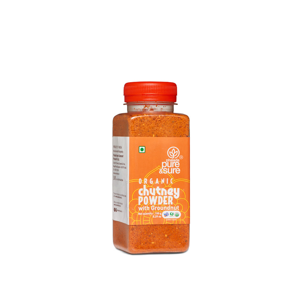 Pure & Sure Organic Groundnut Chutney Powder, 150 g jar, side panel
