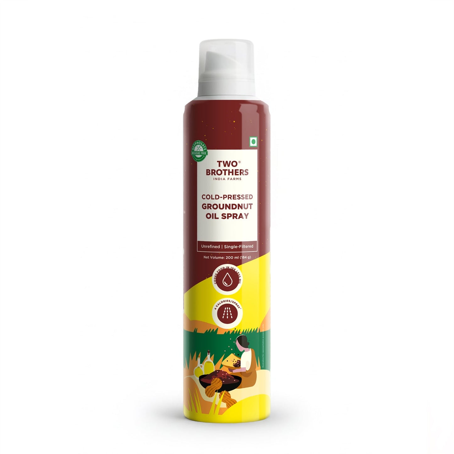 Two Brothers Cold-Pressed Groundnut Oil Spray 200 ml can, front of pack