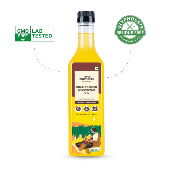 Two Brothers Organic Farms Cold-Pressed Groundnut Oil 1 L pack, front of pack