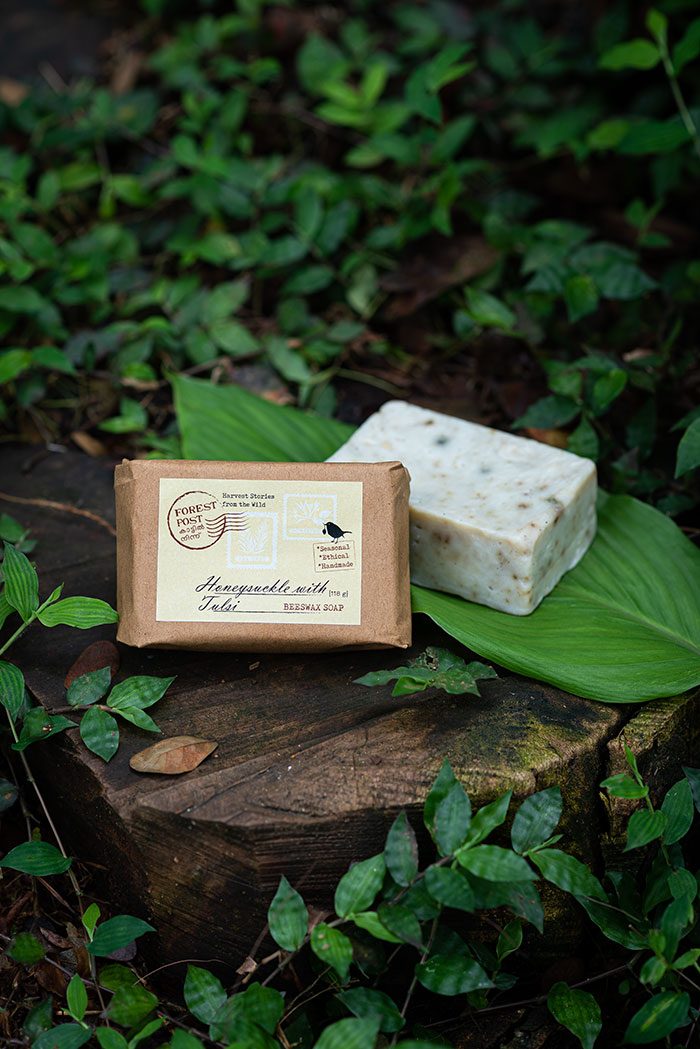 purepicked Forest Post Honeysuckle with Tulsi handmade soap bar on coconut oil and forest beeswax