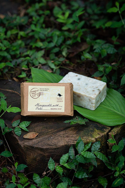 purepicked Forest Post Honeysuckle with Tulsi handmade soap bar on coconut oil and forest beeswax