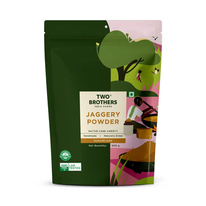 Front of the purepicked Two Brothers crushed granular sugarcane jaggery 500g pack