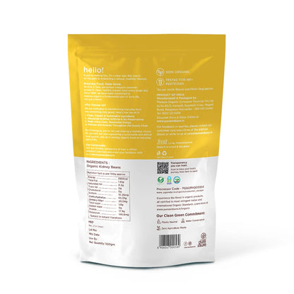 Back of the purepicked organic rajma pack showing ingredients and nutrition information