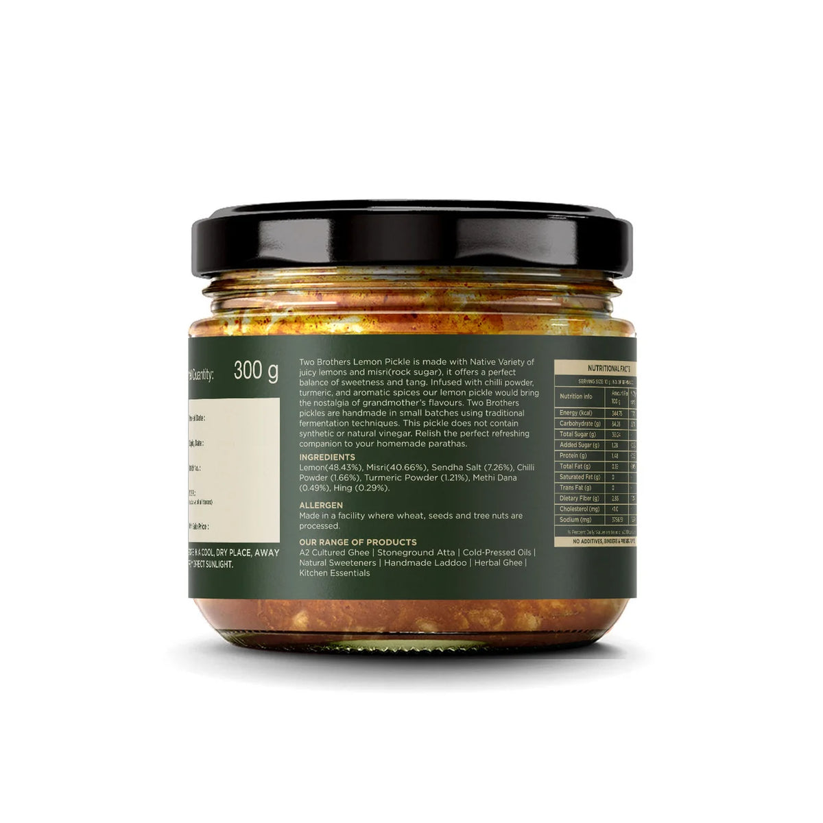 Back label of the purepicked lemon pickle jar showing the fermentation method