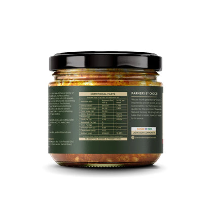 Back label of the purepicked lemon pickle jar showing storage and batch details