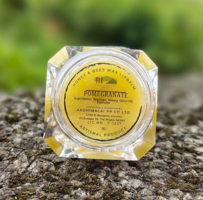 Aadhimalai Beeswax Lip Balm, pomegranate, front of pack