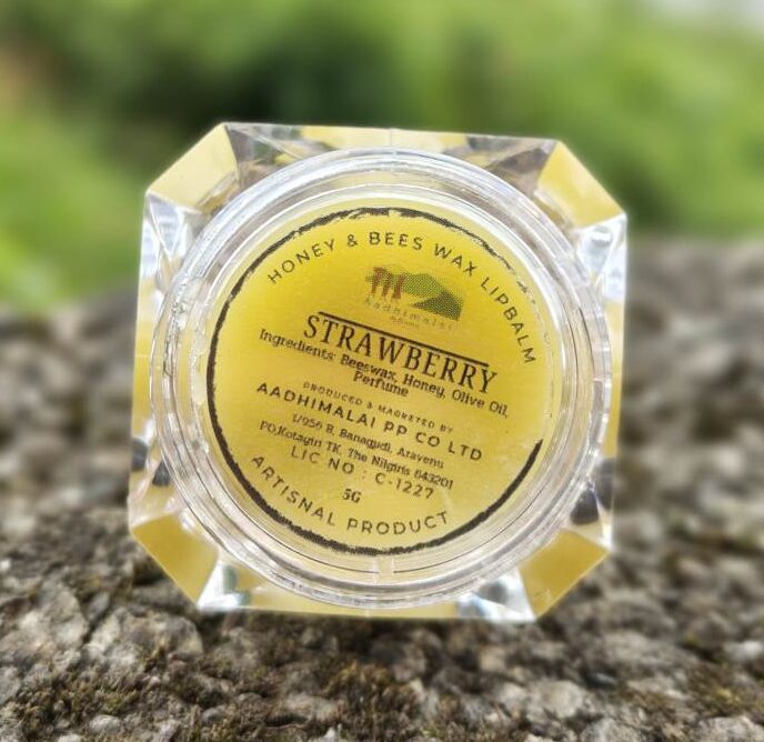 Aadhimalai Beeswax Lip Balm, strawberry, front of pack