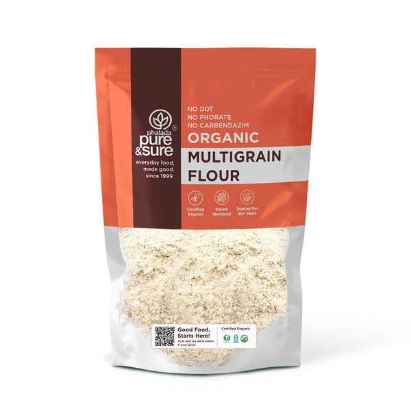 Pure & Sure Organic Multigrain Flour 1kg pack, front of pack