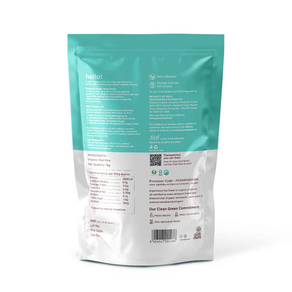 Back of the purepicked organic red rice pack showing ingredients and nutrition information