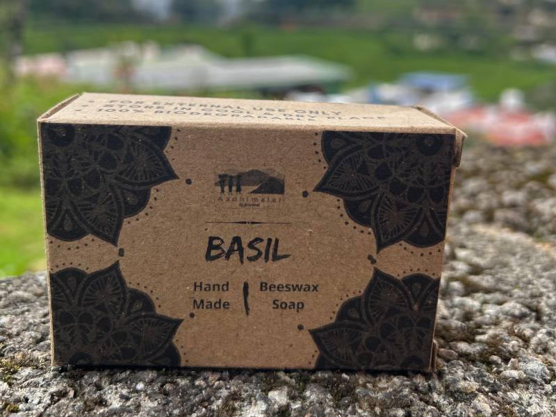 Aadhimalai Beeswax Soap, basil, front of pack