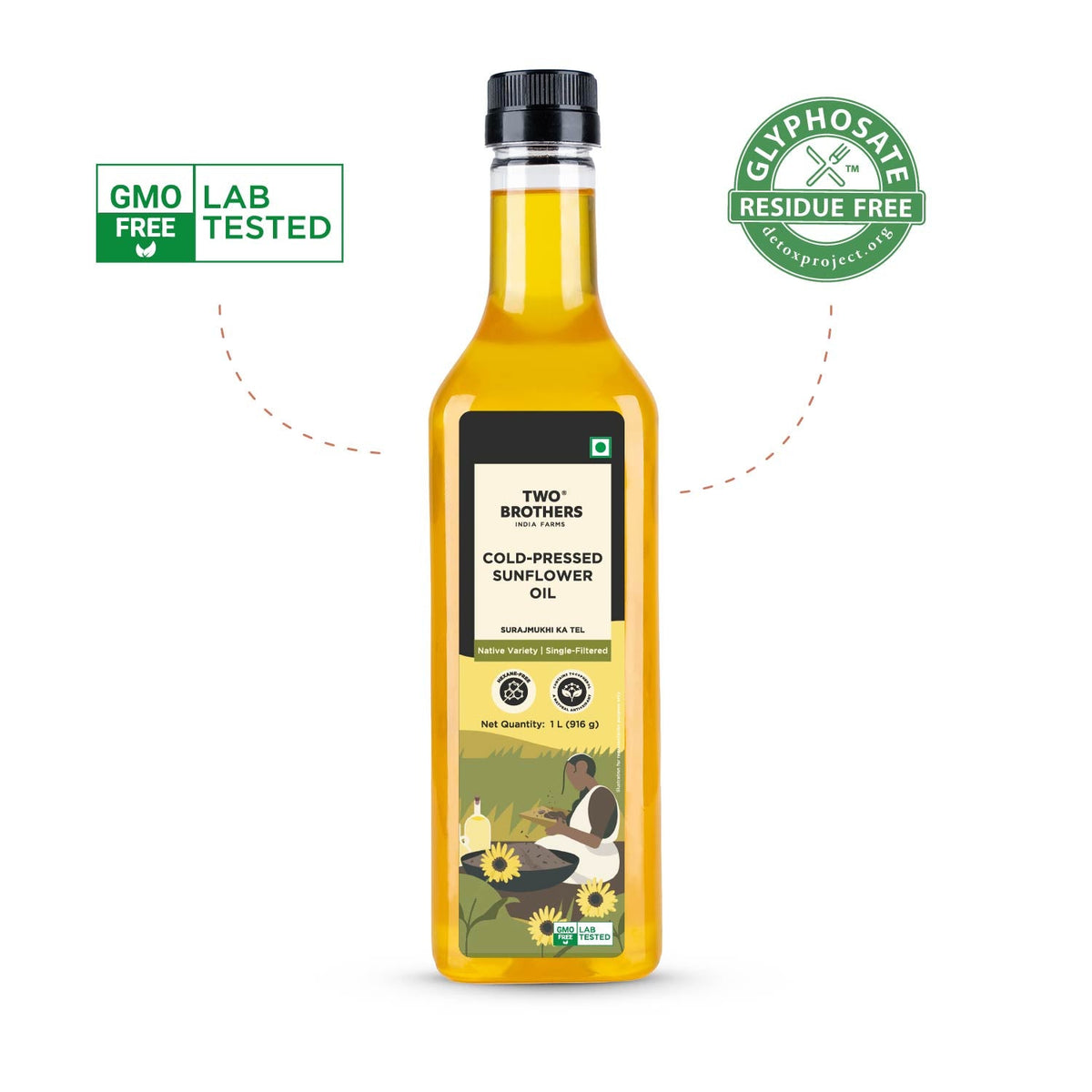 Two Brothers Organic Farms Cold-Pressed Sunflower Oil 1 L pack, front of pack