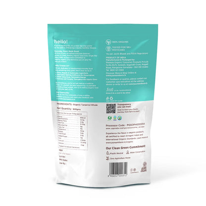 Back of the purepicked organic tamarind pack showing ingredients and nutrition information