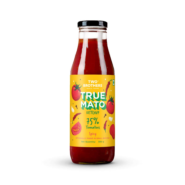 Two Brothers Truemato Tomato Ketchup 300 g glass bottle, front of pack