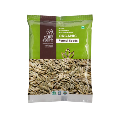 Pure & Sure Organic Fennel Seeds pack, front