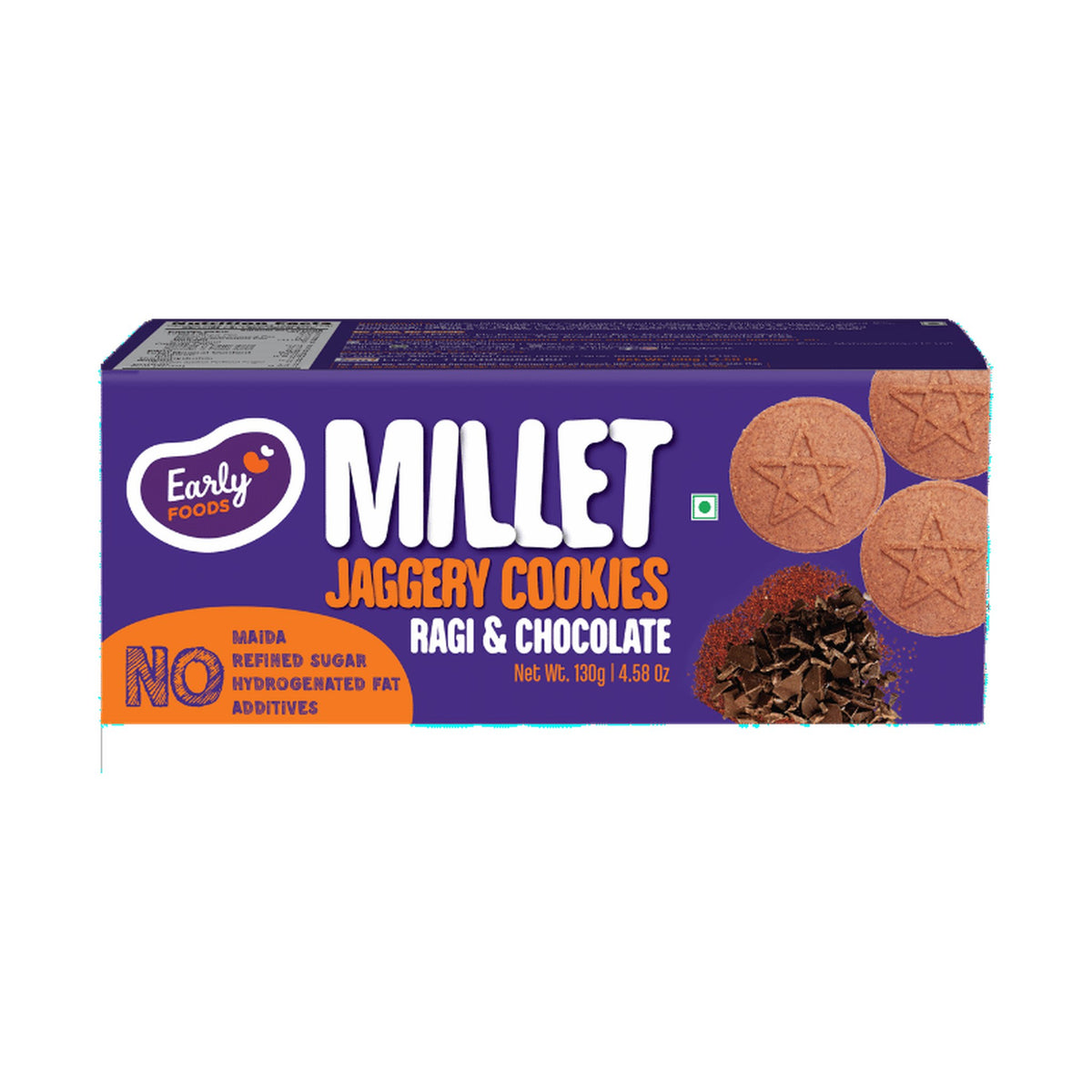 Ragi & Choco Jaggery Cookies by Early Foods, regular 130 g box