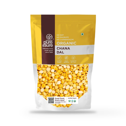 Pure & Sure Organic Chana Dal pack, front of pack, on a plain white background