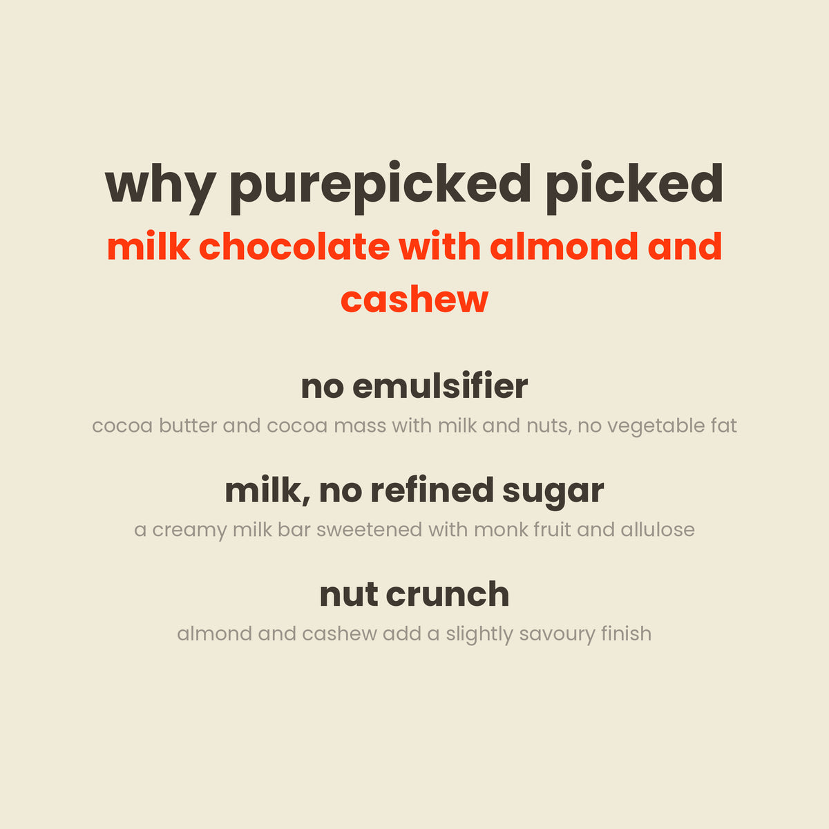 Why purepicked picked Munk'd milk chocolate with almond and cashew: no emulsifier, milk without refined sugar, nut crunch