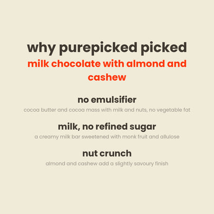 Why purepicked picked Munk'd milk chocolate with almond and cashew: no emulsifier, milk without refined sugar, nut crunch