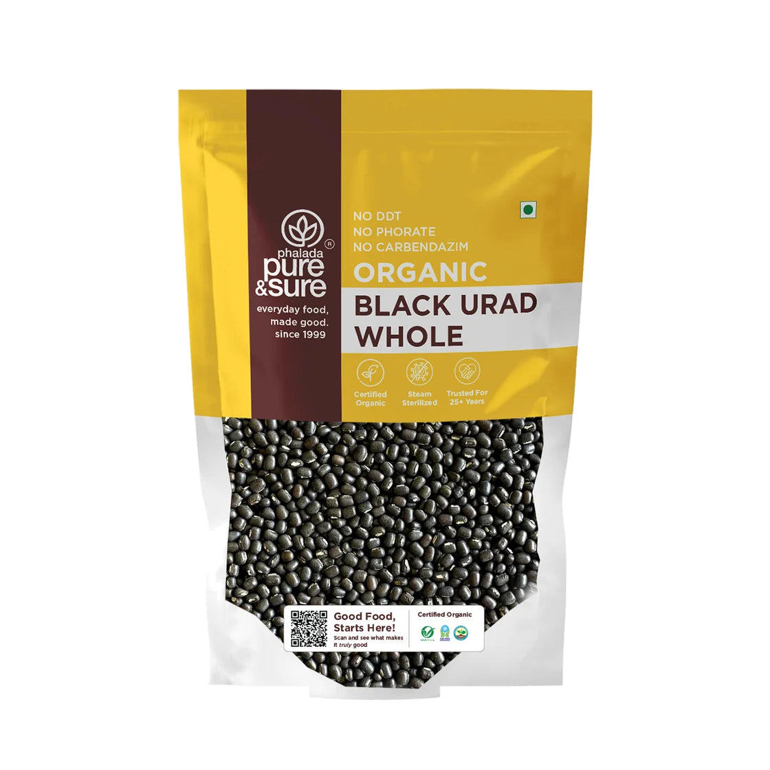 Pure & Sure Organic Black Urad Whole pack, front