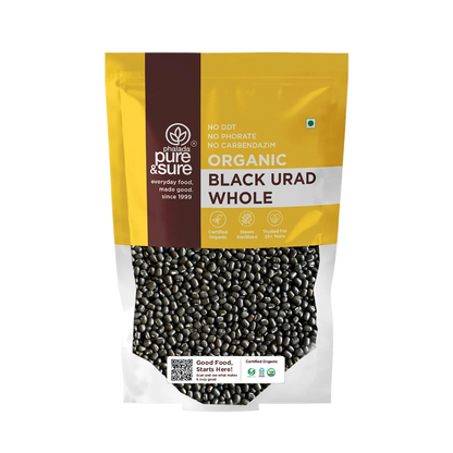 Pure & Sure Organic Black Urad Whole pack, front