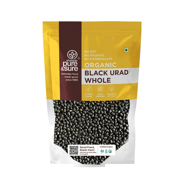 Pure & Sure Organic Black Urad Whole pack, front