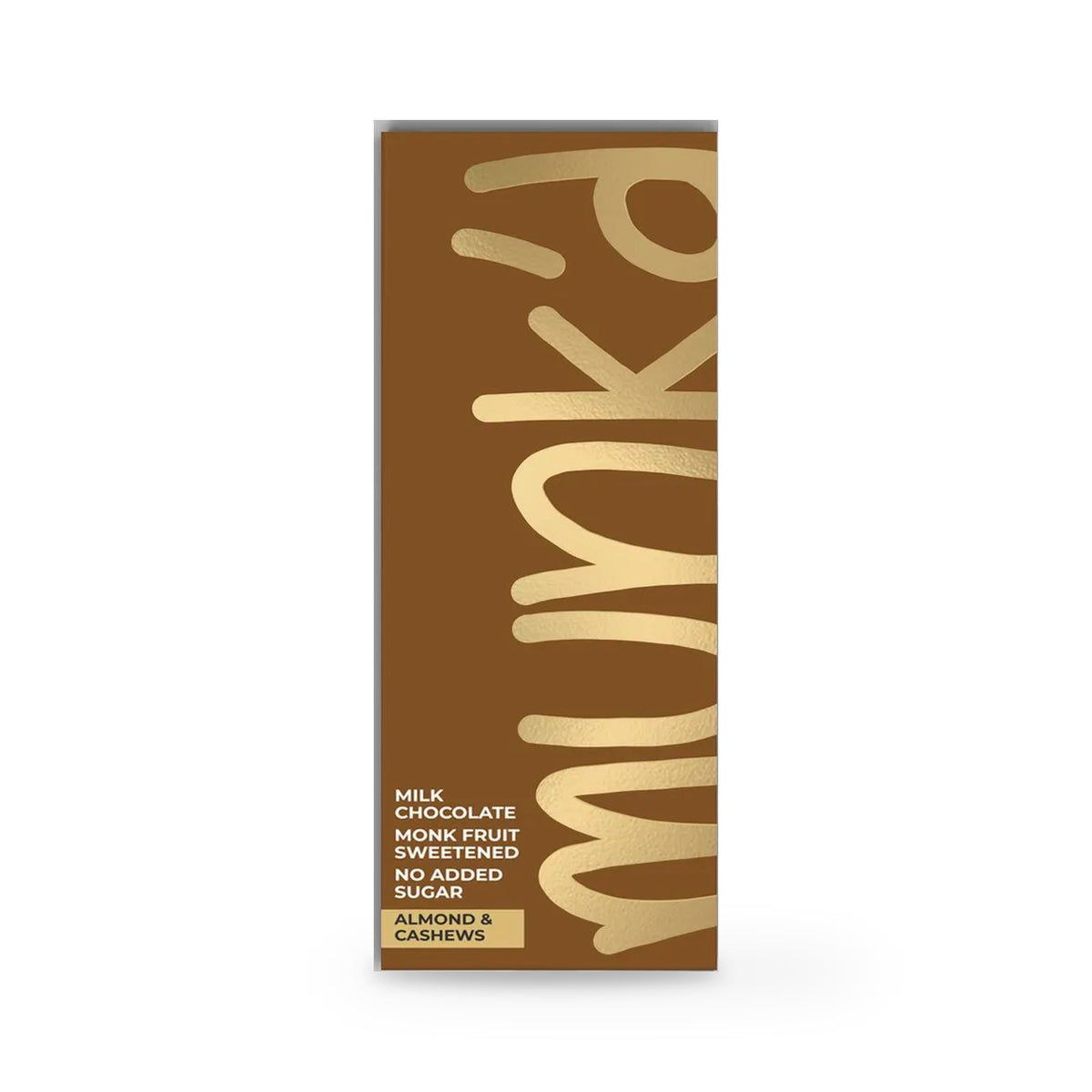 Munk'd Milk Chocolate Bar, Almond and Cashew, 47g pack front