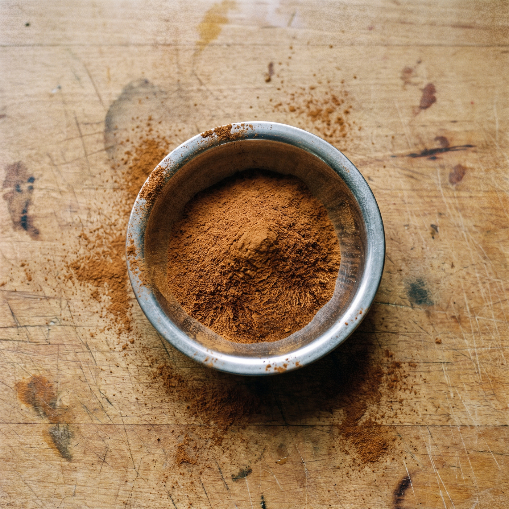 Cinnamon powder in a steel katori