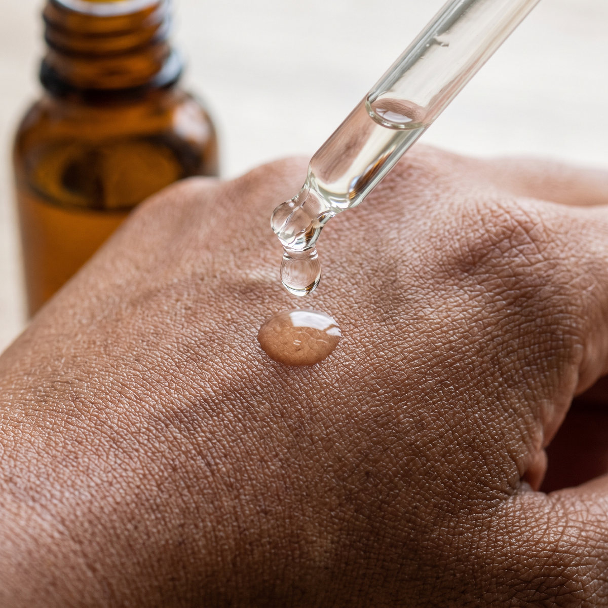 A drop of eucalyptus oil on the palm