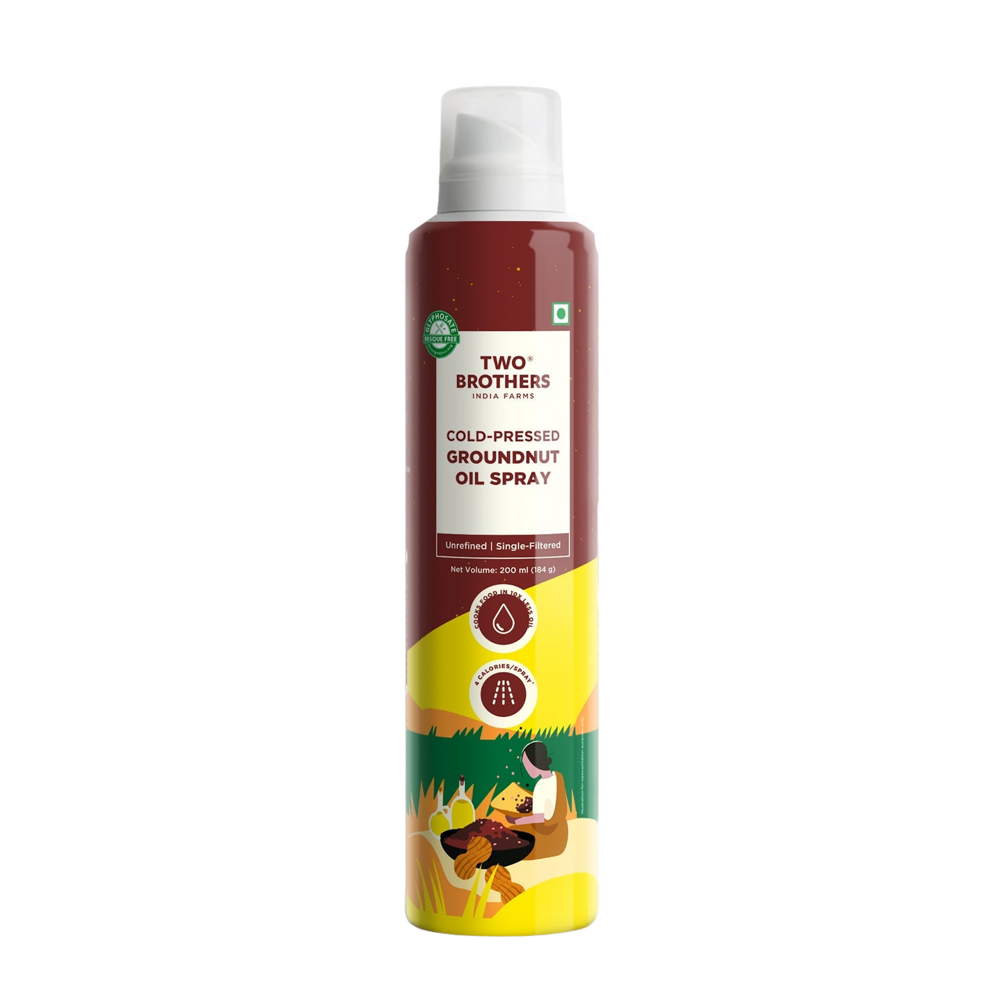 Two Brothers cold-pressed groundnut oil spray 200ml can, front of pack
