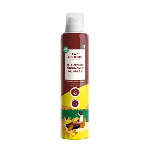 Two Brothers cold-pressed groundnut oil spray 200ml can, front of pack