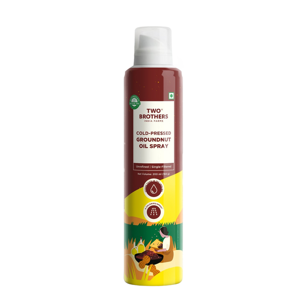 Two Brothers cold-pressed groundnut oil spray 200ml can, front of pack
